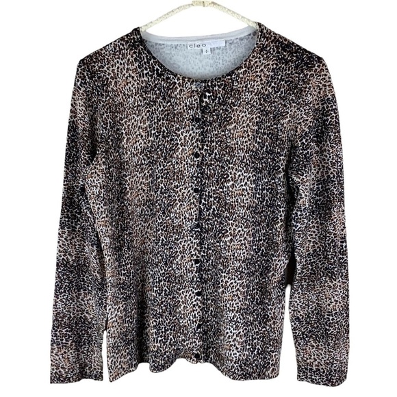 cleo Sweaters - 𝅺ANIMAL PRINT CLEO CREW NECK CARDIGAN